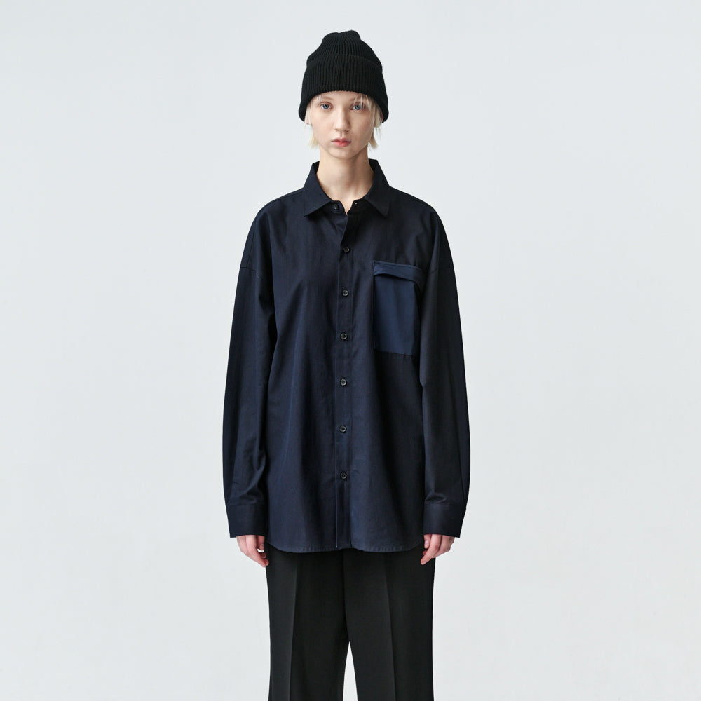 ARVOpm 藏青口袋拼布設計寬版襯衫｜商品圖 2