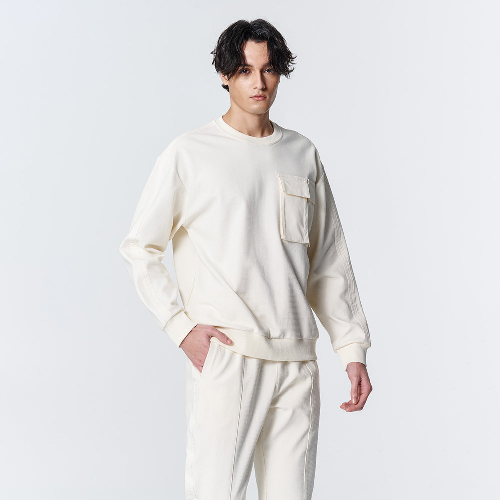 ARVOpm 白色休閒套裝 雙口袋紋理套頭套裝上衣｜商品圖 1