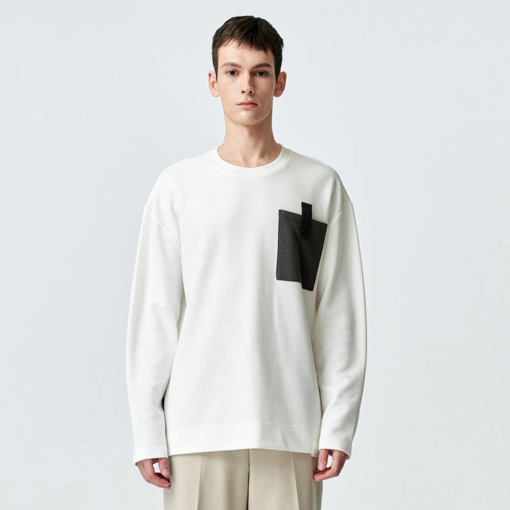 ARVOpm 白色口袋拼布設計寬版T-shirt｜商品圖 1