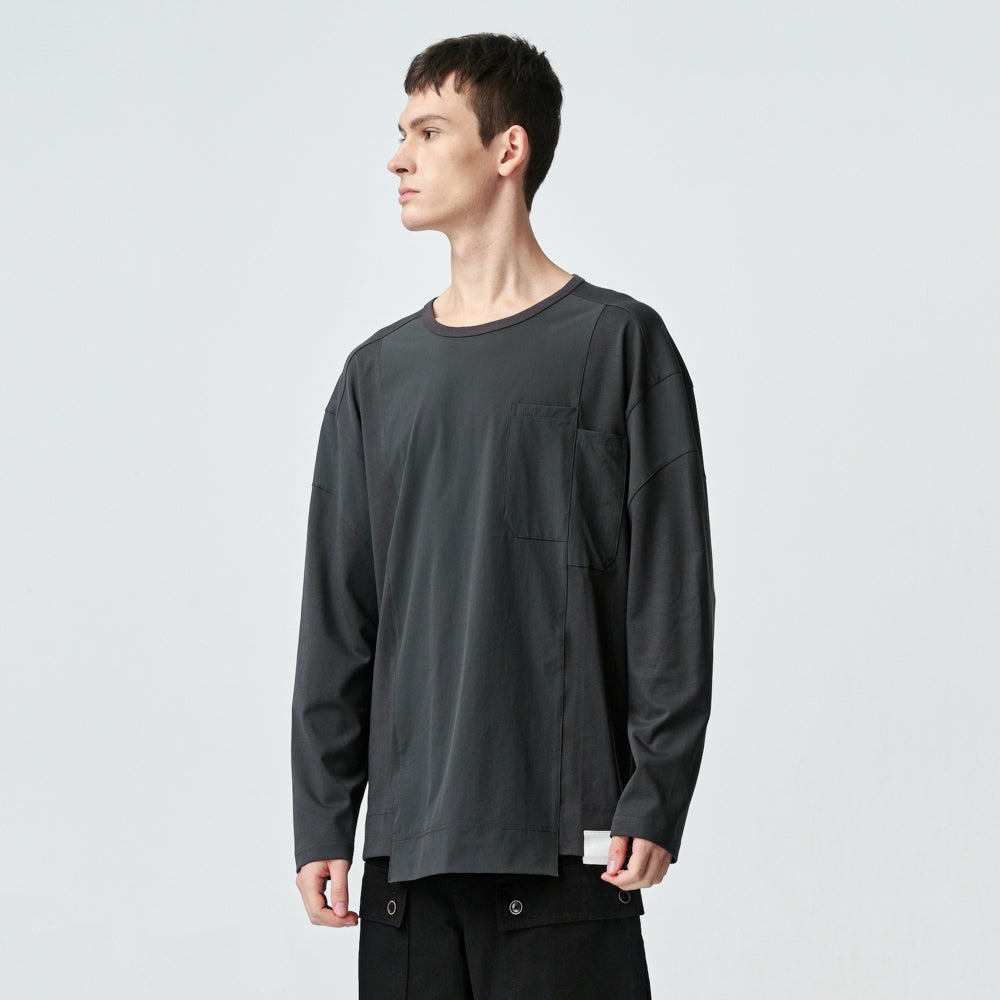 ARVOpm 深灰剪接錯位設計寬版T-shirt｜商品圖 5