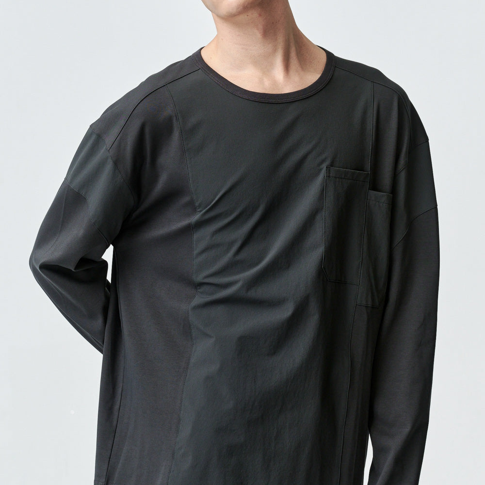ARVOpm 深灰剪接錯位設計寬版T-shirt｜商品圖 7