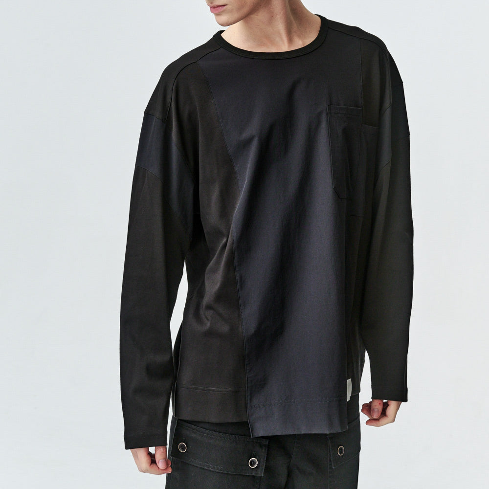 ARVOpm 黑色剪接錯位設計寬版T-shirt｜商品圖 4