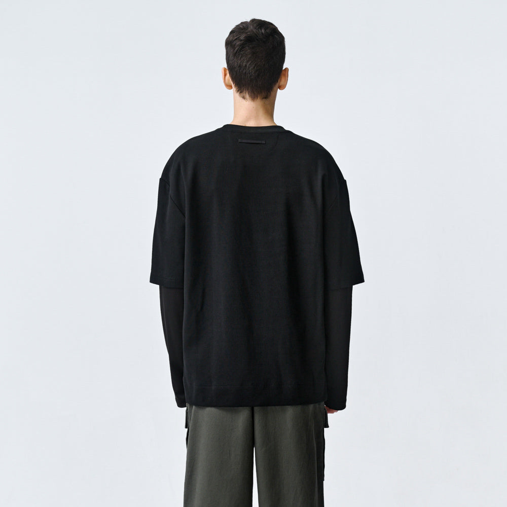 ARVOpm 黑色拉鍊口袋假兩件寬版T-shirt｜商品圖 3