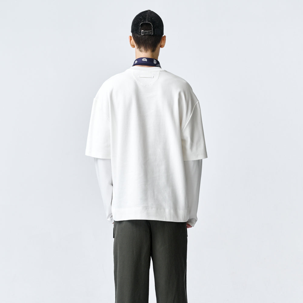 ARVOpm 白色拉鍊口袋假兩件寬版T-shirt｜商品圖 4