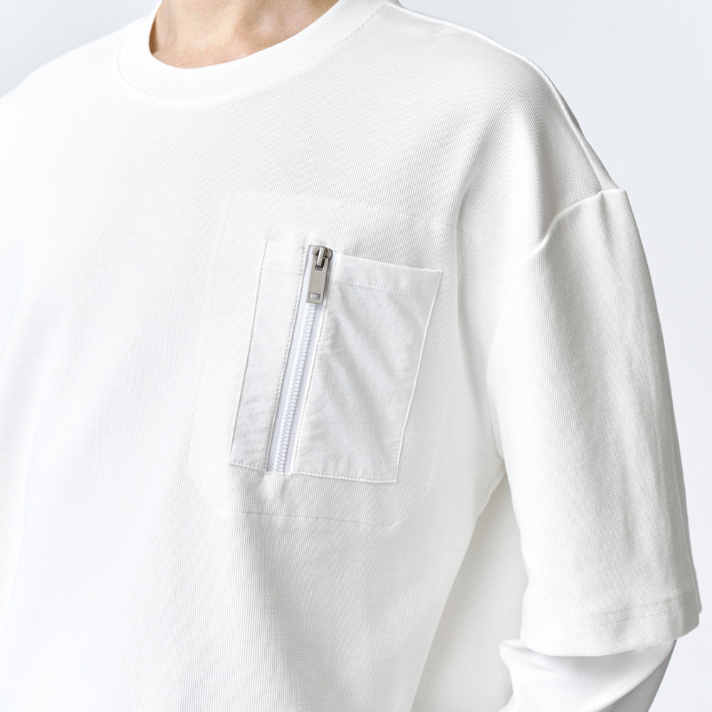 ARVOpm 白色拉鍊口袋假兩件寬版T-shirt｜商品圖 7