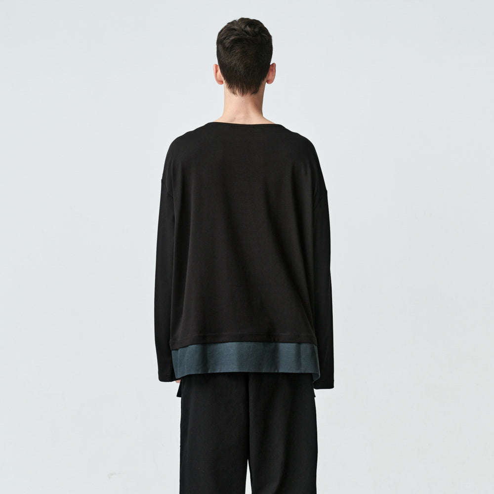 ARVOpm 黑色船型領下擺拼接寬版T-shirt｜商品圖 2