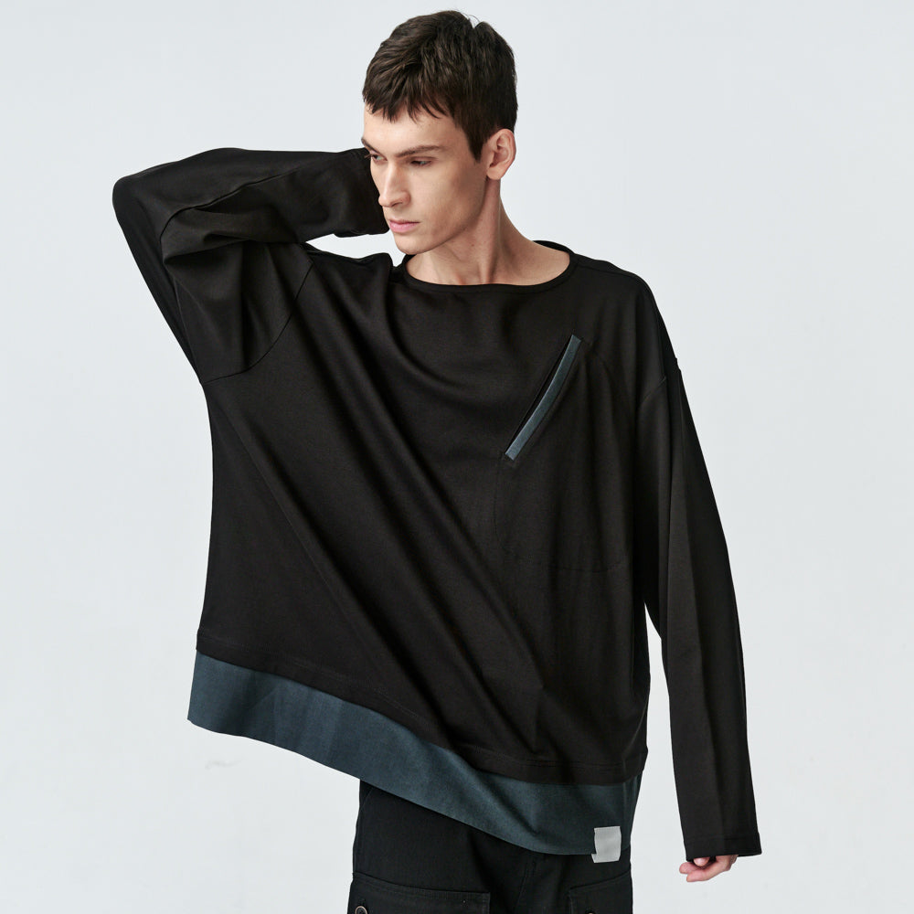 ARVOpm 黑色船型領下擺拼接寬版T-shirt｜商品圖 3