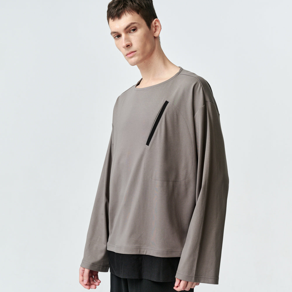 ARVOpm 灰棕船型領下擺拼接寬版T-shirt｜商品圖 5