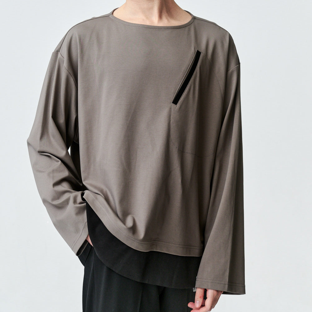 ARVOpm 灰棕船型領下擺拼接寬版T-shirt｜商品圖 7