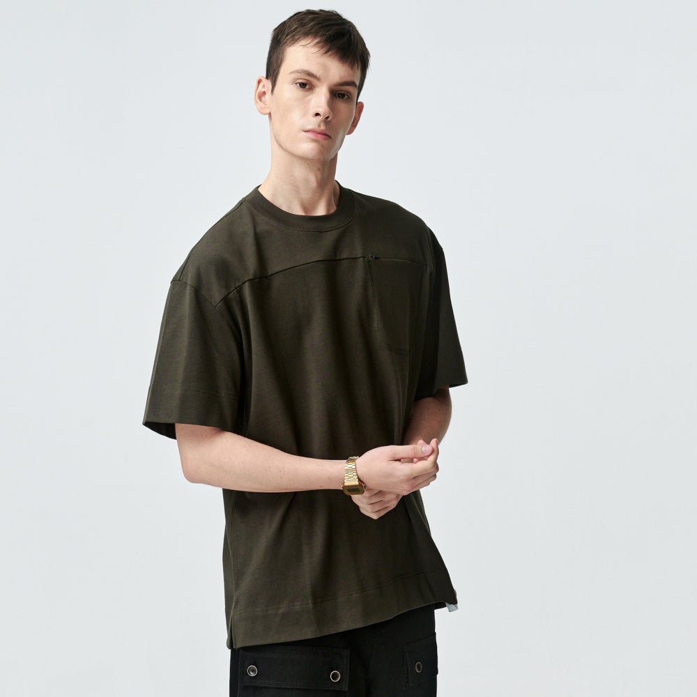 ARVOpm 灰卡其剪接線口袋短袖T-shirt｜商品圖 2