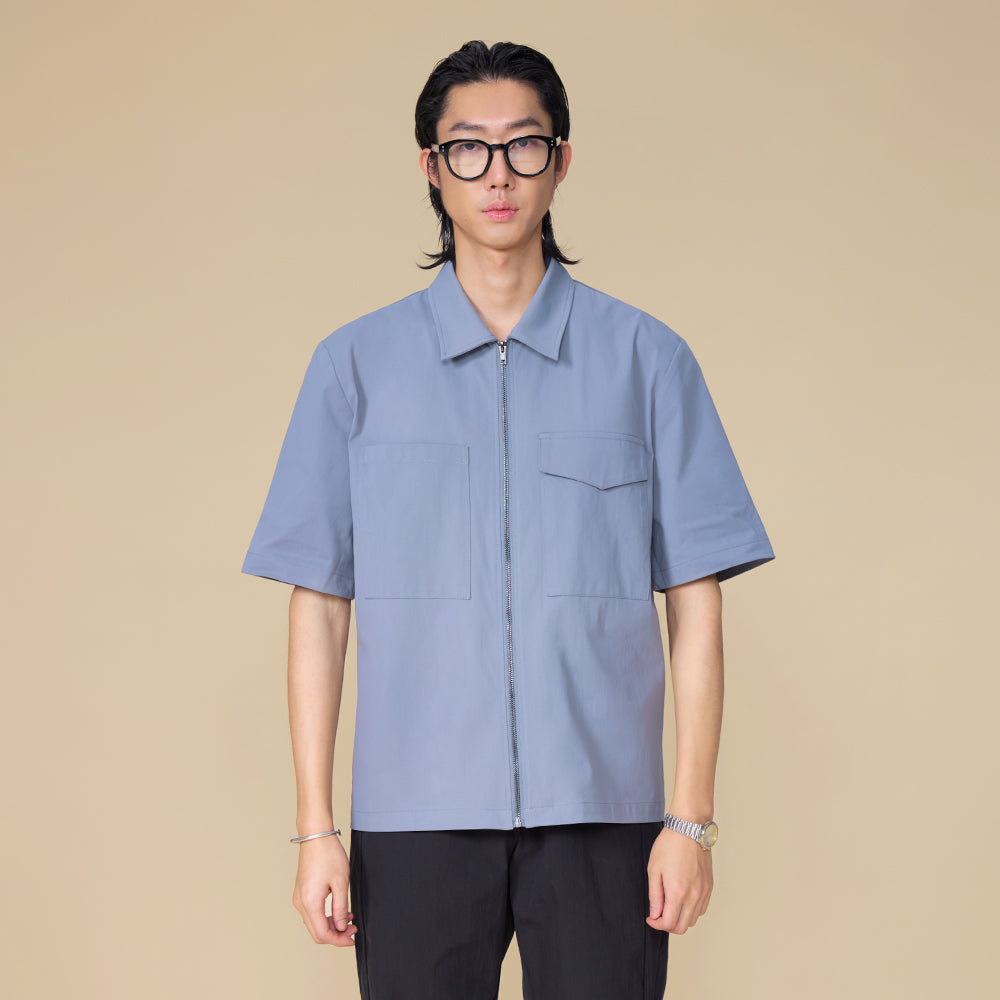 ARVOpm 灰色前開式拉鍊短袖襯衫｜商品圖 3