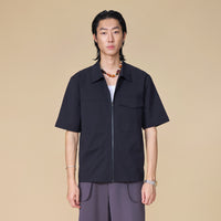 ARVOpm 藏青前開式拉鍊短袖襯衫｜商品圖 3