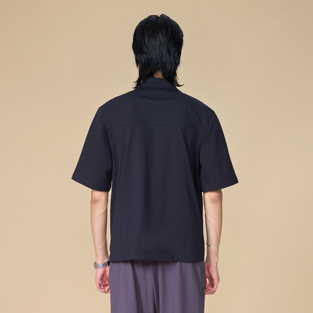 ARVOpm 藏青前開式拉鍊短袖襯衫｜商品圖 7