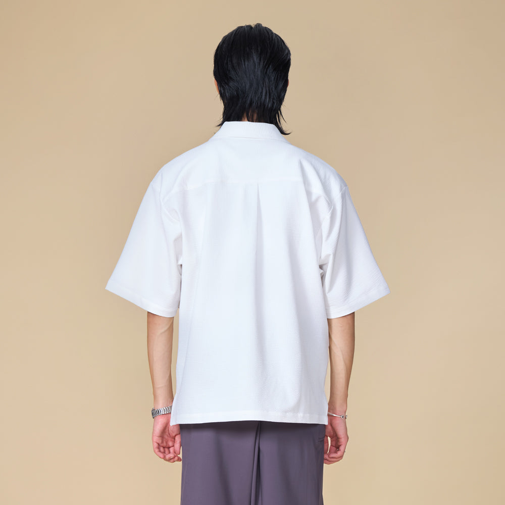 ARVOpm 坑條白色短袖襯衫｜商品圖 7