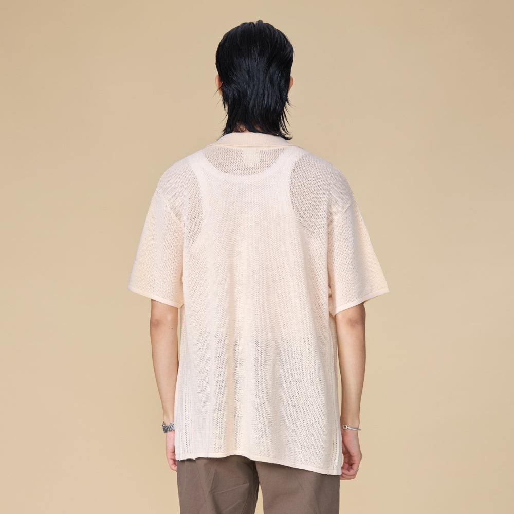 ARVOpm 翻領杏色針織短袖開襟上衣｜商品圖 7