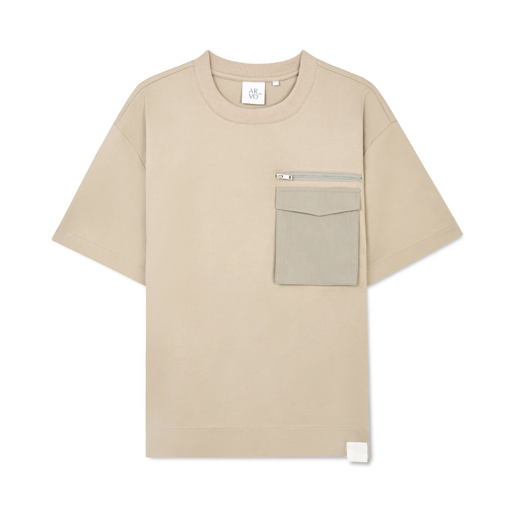 ARVOpm 口袋設計寬版卡其灰T-shirt｜商品圖 1
