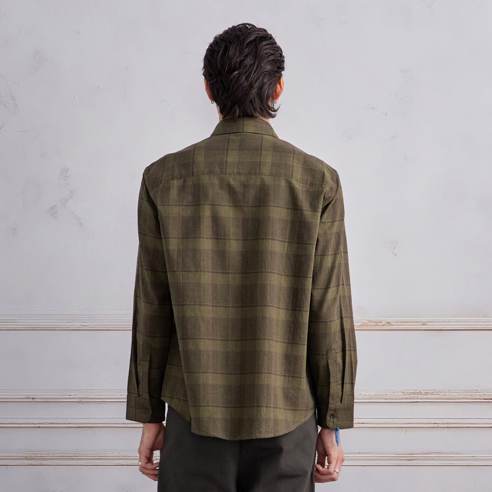 ARVOpm 深綠格紋棉麻襯衫 商品圖 4