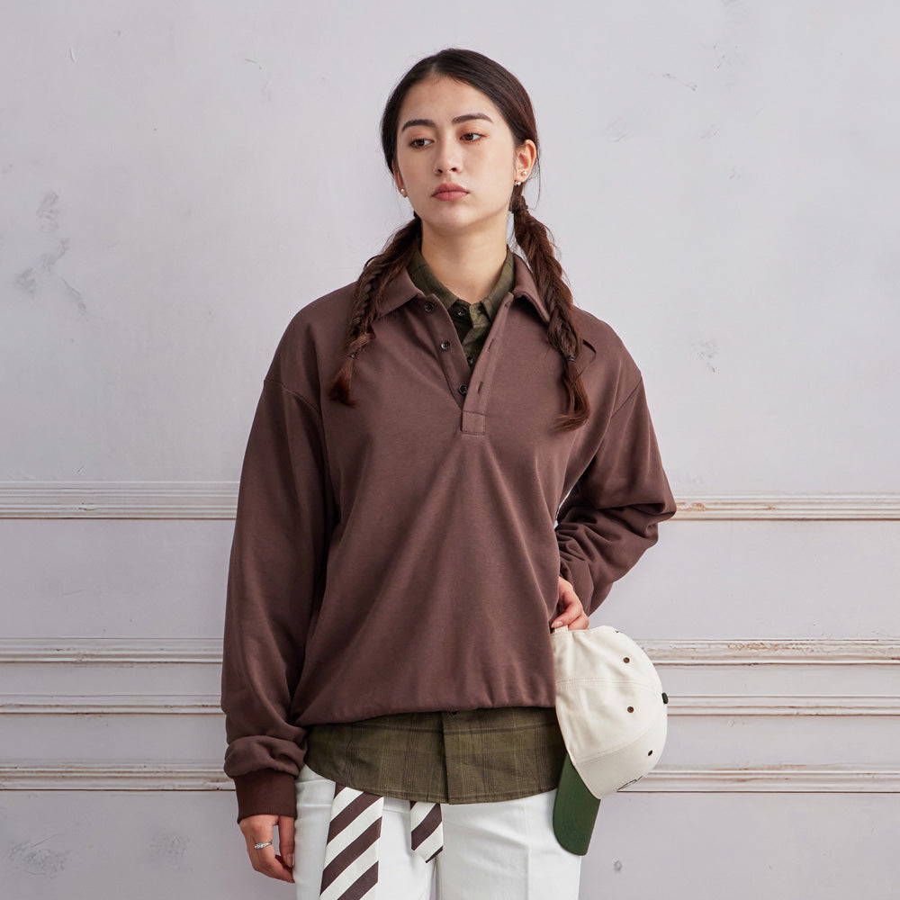 ARVOpm深棕色寬版長袖polo衫 商品圖