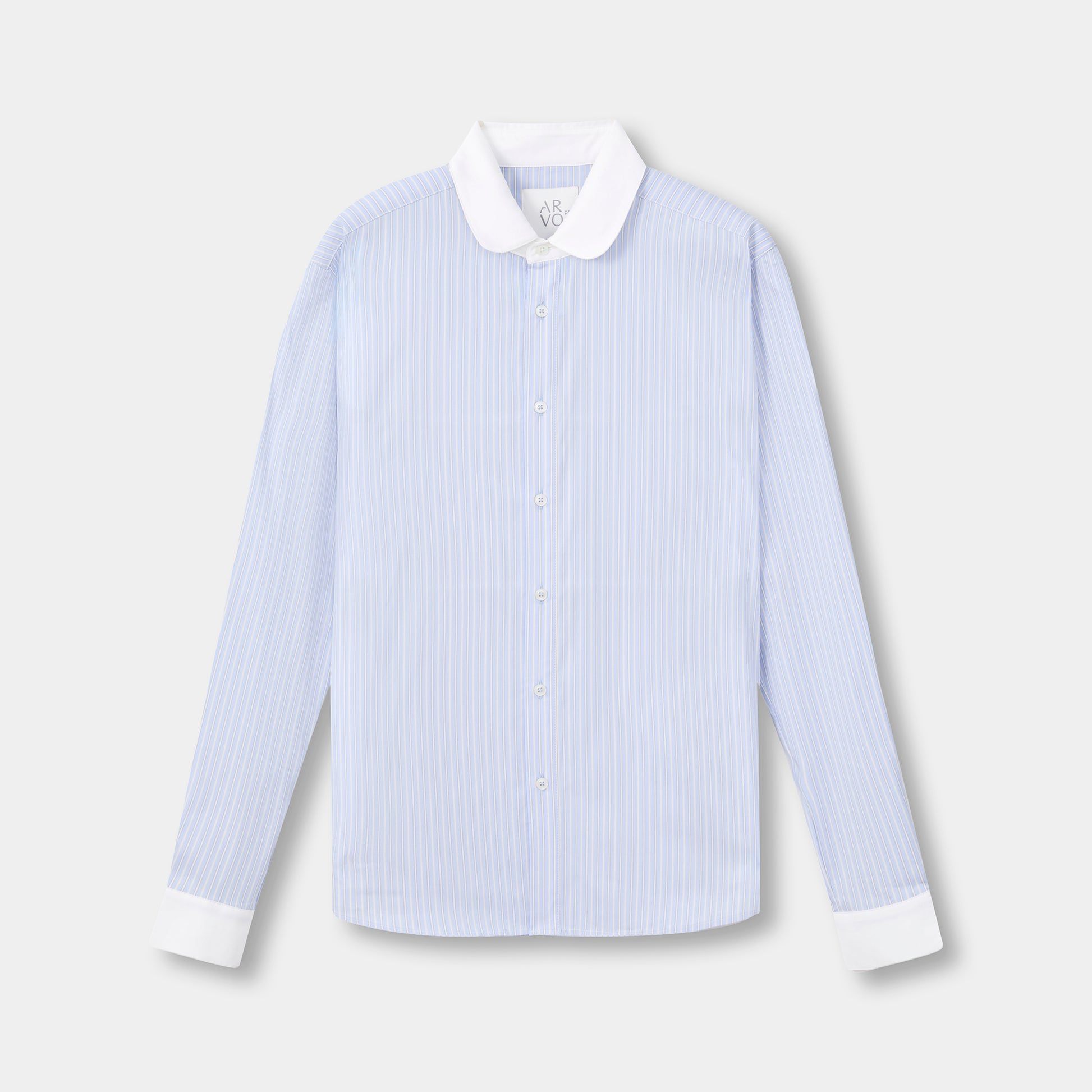 ARVOpm 藍底細直條紋圓領修身版襯衫 商品圖 9